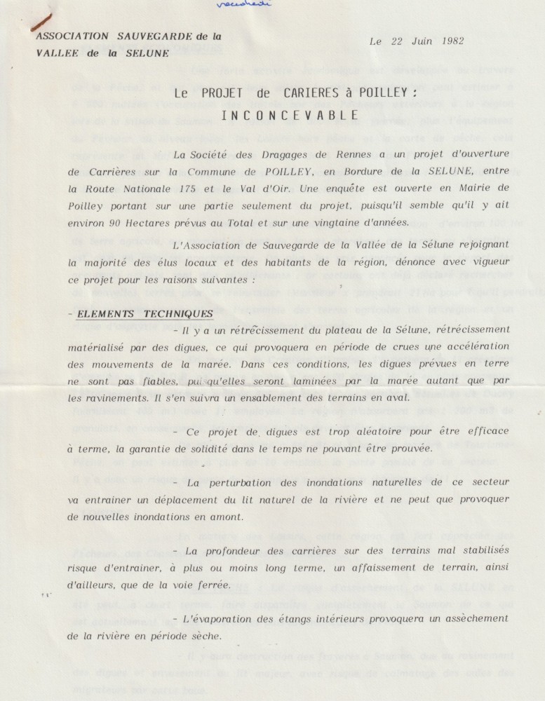 19820622-Poilley-sablière-tract opposants-p 01.jpeg (590.85 Kio) Vu 13733 fois 22 juin 1982, tract de l'association d'opposants, page 1