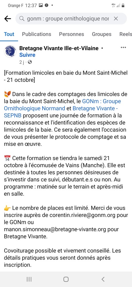 Annonce de la page Facebook. Capture d'écran.