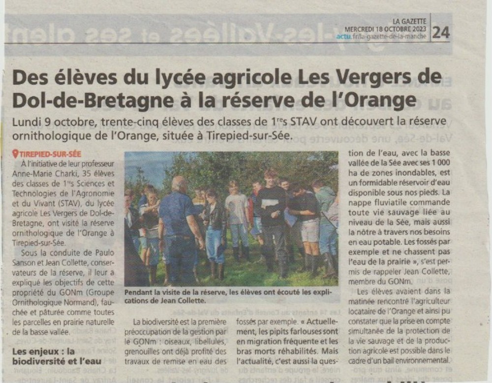 20231018-TIREPIED-réserve l'Orange animation-lycée agricole-la G.jpeg (225.2 Kio) Vu 5204 fois La Gazette de la Manche, ed du 18 octobre 2023