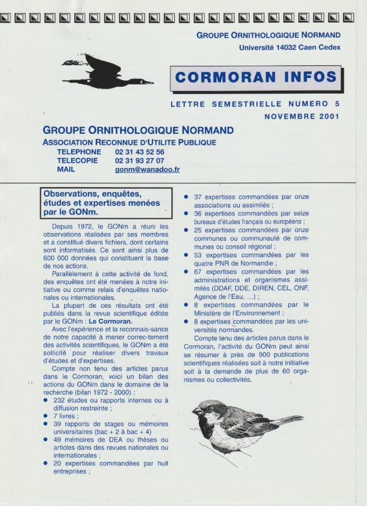 cormoran infos n°5 novembre 2001 recto